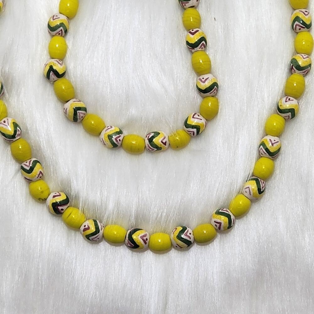 Yellow Hand Painted Ceramic Bead Necklace Boho Statement Summer Beach Boho Chic - Picture 4 of 4
